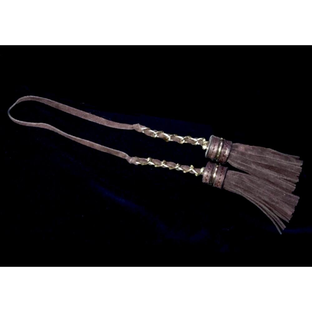 Double Brown Suede Leather & Gold Chain TASSELS for Handbag Purse Luggage FOB